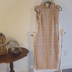 Tan lace midi dress from Zara